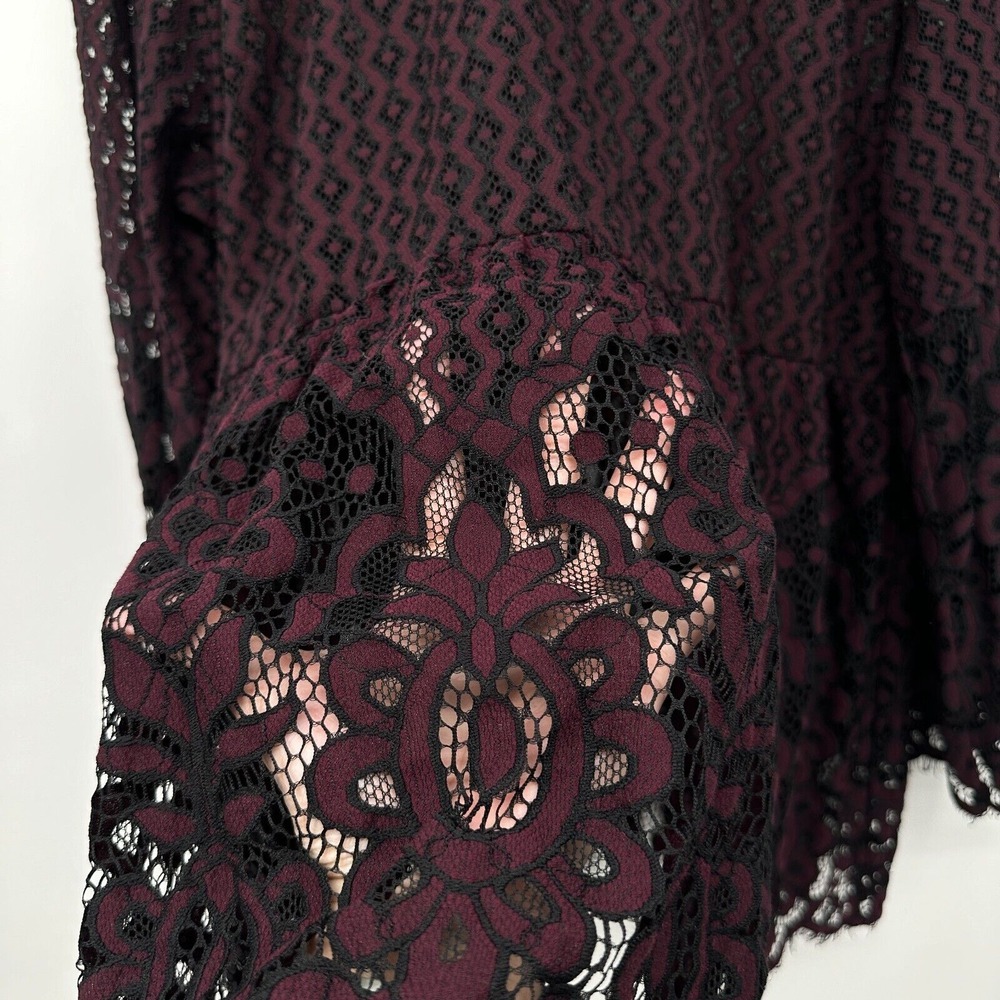Lane Bryant Tunic Top Shirt Size 26 Sheer Long Bell Sleeves Floral Lace Blouse - Picture 5 of 15